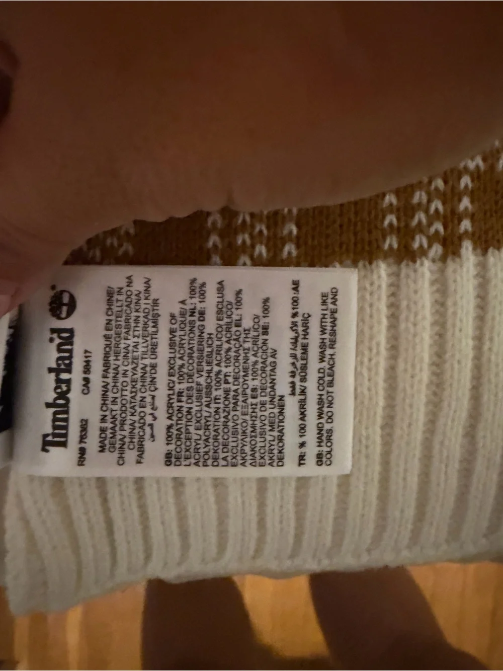 Timberland Plaid Knit Scarf Tan White Neutral OS NWOT